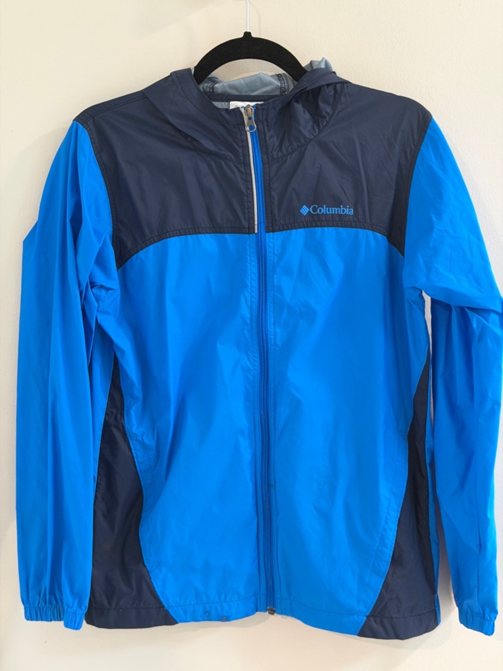 Columbia Kids Windbreaker Jacket Size Large Blue Hooded Lightweight Rain Jacket